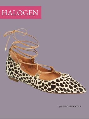 Halogen Printed Calf Hair Ankle Strappy Gladiator Pointed Toe Flat